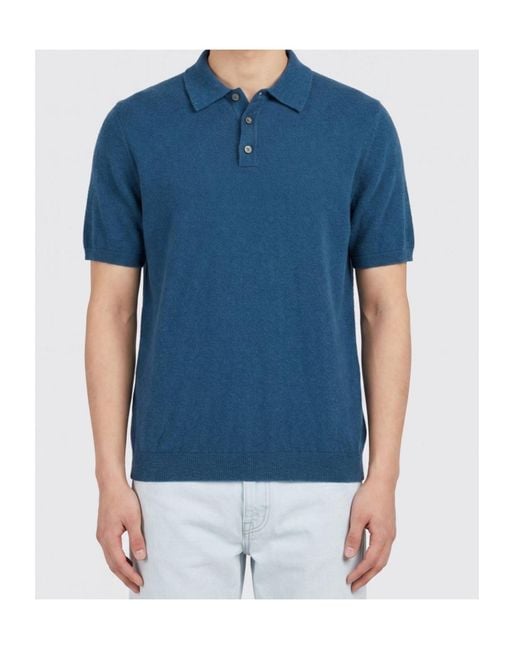 Roberto Collina Blue Textured Knit Polo Shirt for men