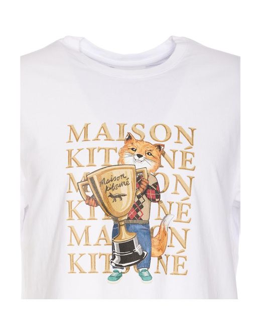 Maison Kitsuné White Maison Kitsuné Fox Champion Printed Crewneck T-Shirt for men