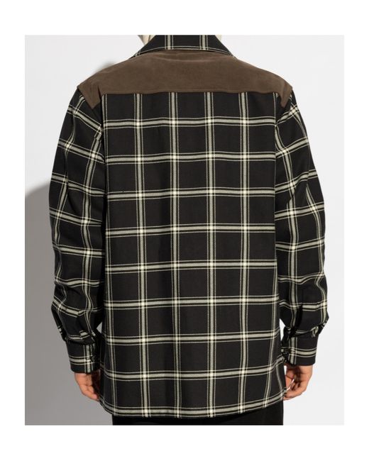 McQueen Gray Check Pattern Panelled Shirt for men