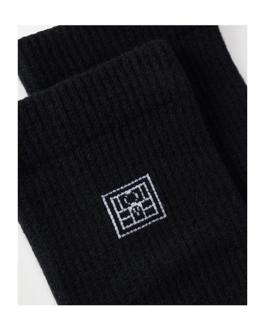 Totême Black Two Pairs Of Embroidered Ribbed Blend Socks
