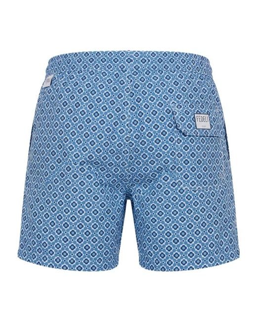 Fedeli Blue Drawstring Swim Shorts for men