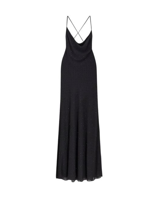 Pinko Black Drapped Embellished Cowl-Neck Dress