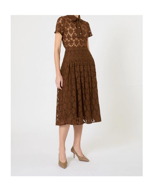 Max Mara Brown Floral-Lace Midi Skirt