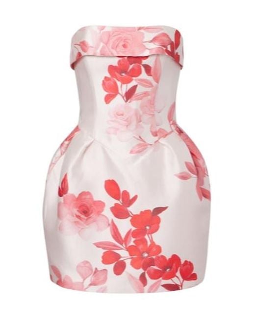 Monique Lhuillier Pink Floral Bustier Dress
