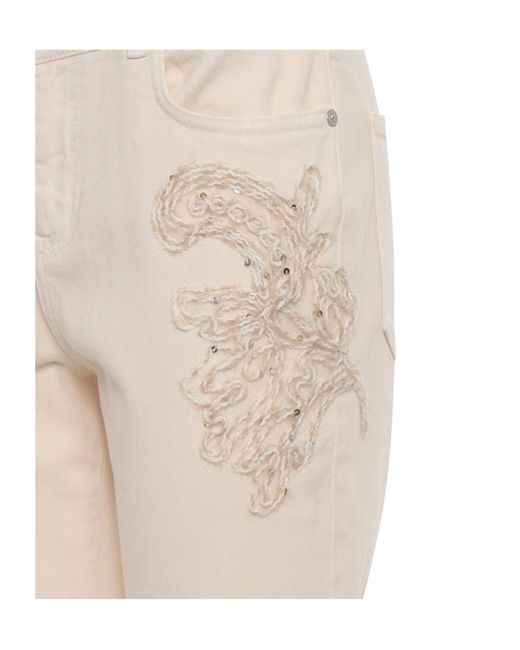Ermanno Scervino Natural Embroidered Straight-Leg Trousers