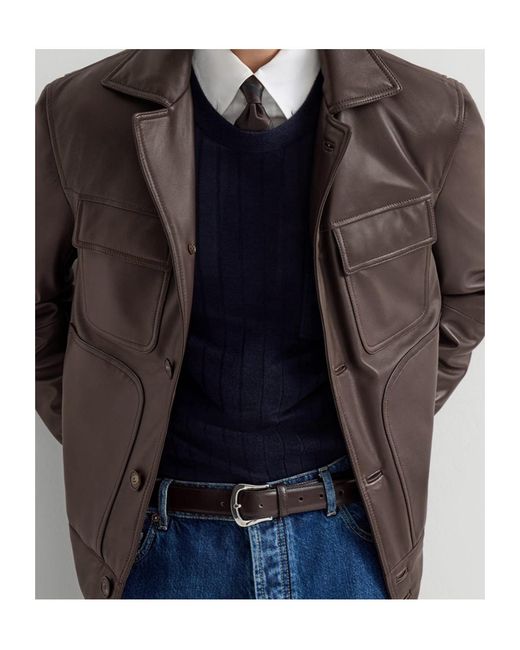 Brunello Cucinelli Brown Nappa Leather Outerwear Jacket With Thermore Padding for men
