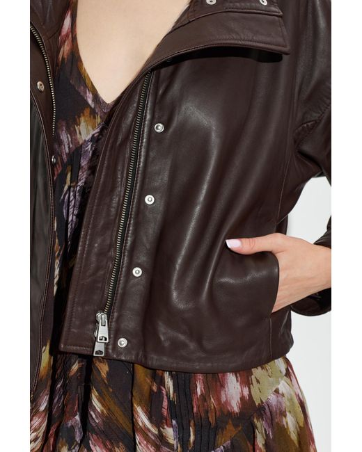 AllSaints Brown High-Necked Long-Sleeved Leather Jacket