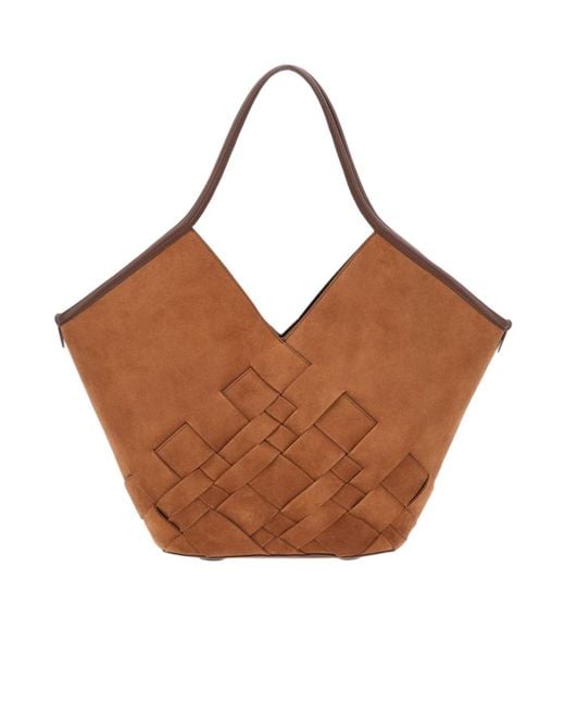 Hereu Brown Interlock V-Shape Tote Bag