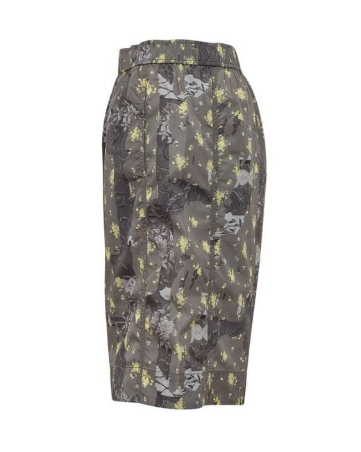 Ganni Gray Printed Nylon Bermuda Shorts