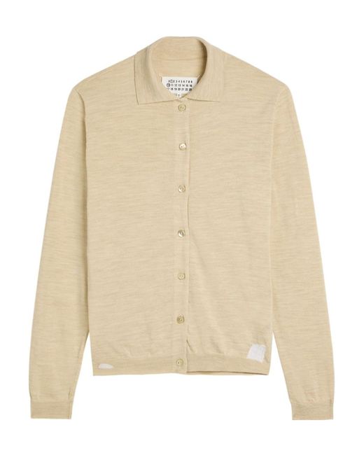 Maison Margiela Natural Stitch-Detail Wool-Blend Cardigan