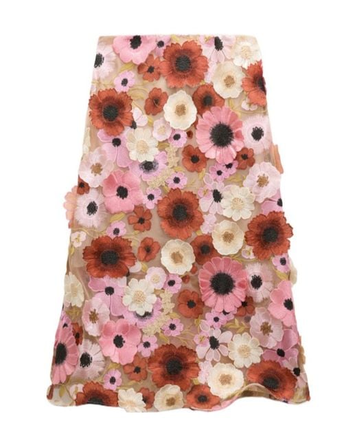 Dorothee Schumacher Red Midi-Skirt With 3D Embroidery