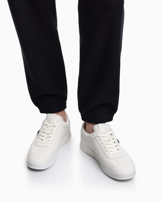 Emporio Armani White Panelled Low-Top Sneakers for men