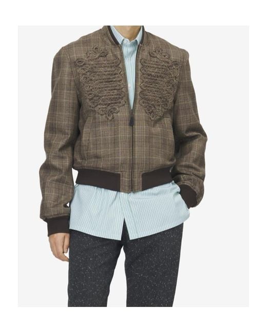 McQueen Gray Embroidered Check Bomber Jacket for men