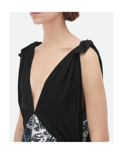 Bottega Veneta Black V-Neck Graphic Printed Dress
