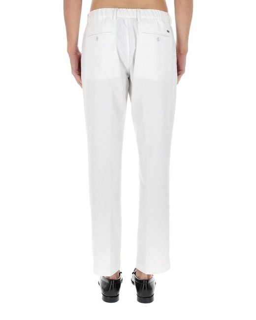 Herno White Seersucker Straight-Leg Trousers for men