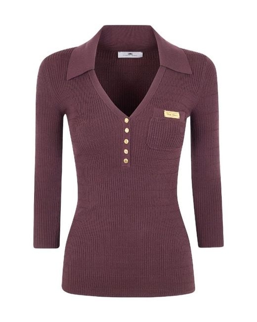 Elisabetta Franchi Purple Micro-Braided Knit Polo Shirt