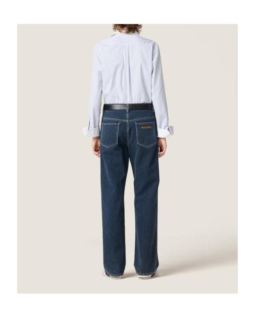 Miu Miu Blue Flocked Denim Jeans