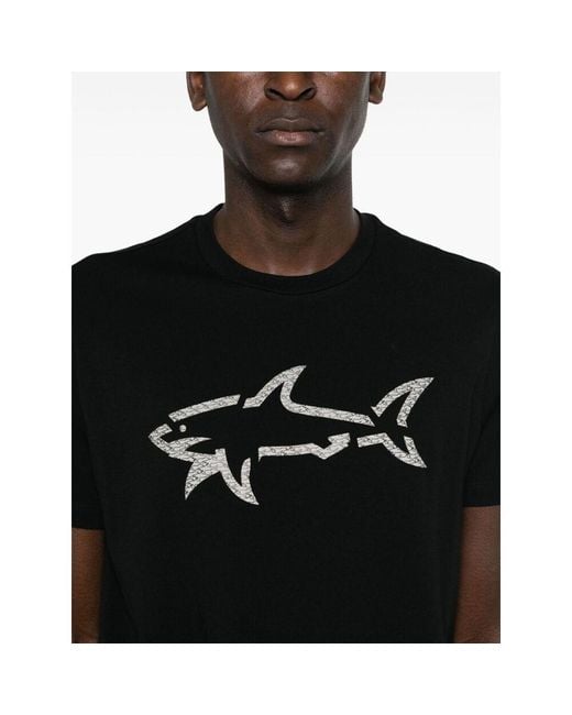Paul & Shark Black Shark-Print Cotton T-Shirt for men