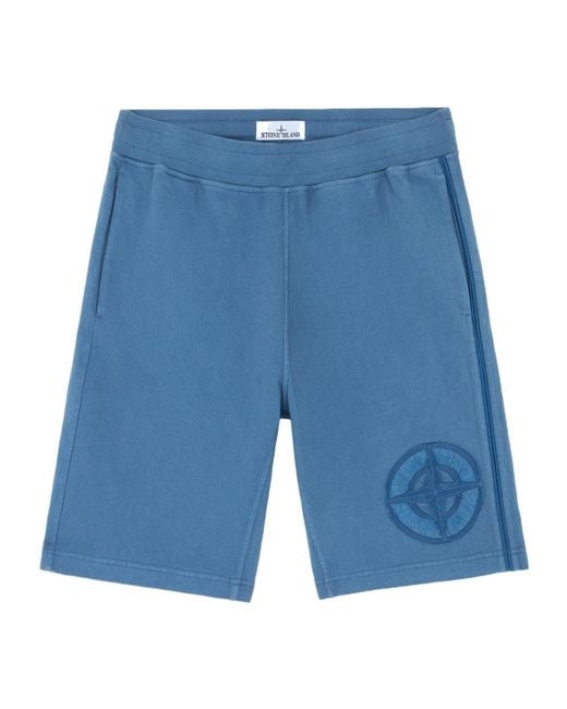Stone Island Blue Fleece Shorts for men