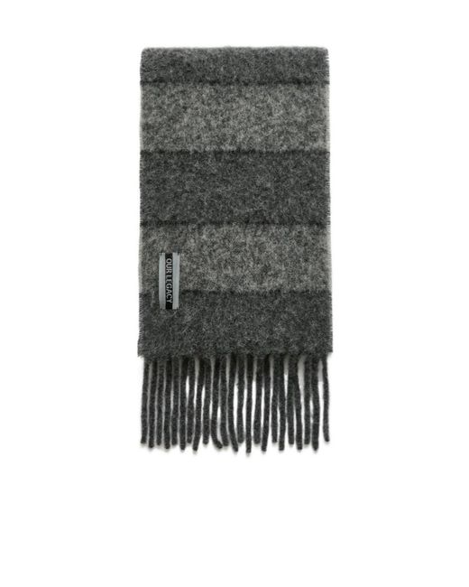 Our Legacy Gray Fuzzy Striped Scarf for men