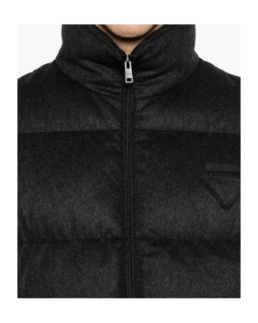 Prada Black High Neck Zip-Up Quilted Jacket for men