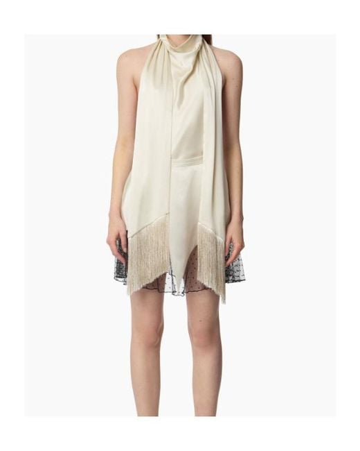Nina Ricci White Halterneck Fringe-Detail Top