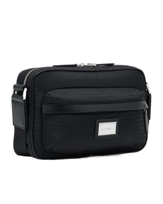 Emporio Armani Black Monogram Logo Messenger Bag for men