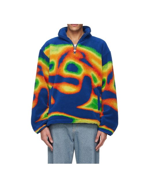 Casablanca Blue Zip Abstract Fleece Sweatshirt for men