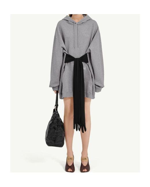 MM6 by Maison Margiela Gray Tie Detailed Hooded Mini Dress