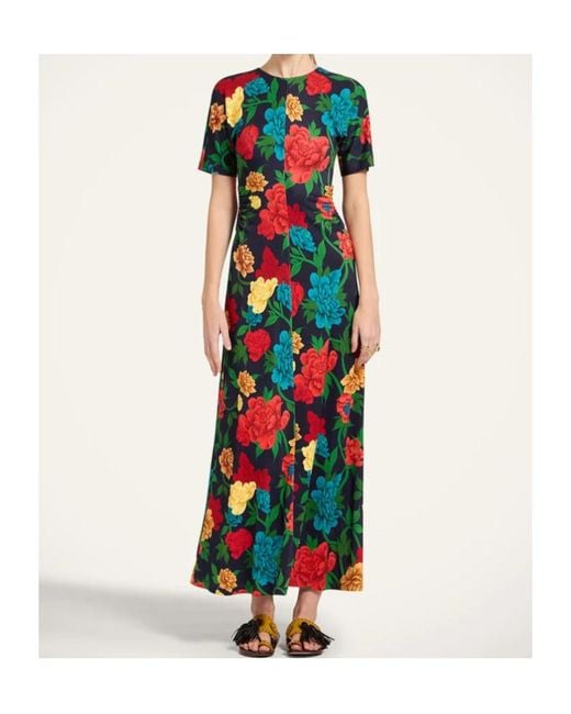 LaDoubleJ Green Floral Ruched Dress