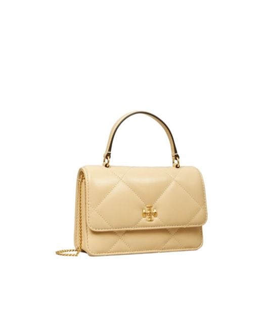 Tory Burch Metallic Mini Kira Diamond Quilt Top-Handle Chain Wallet