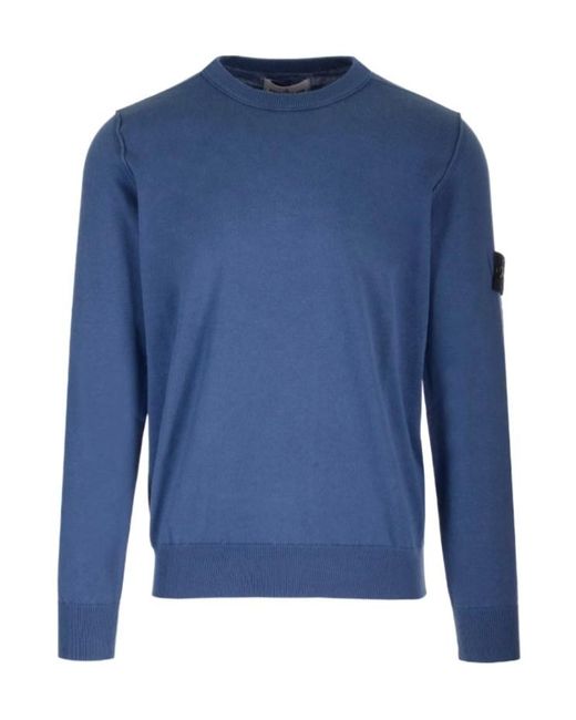 Stone Island Blue Compass Patch Crewneck Jumper for men