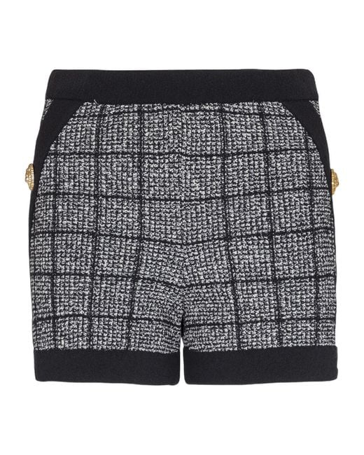 Balmain Gray Checked Tweed Shorts