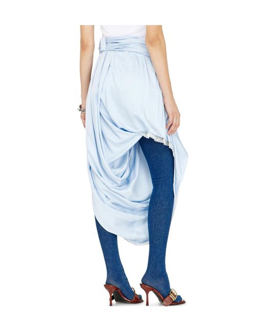 DIESEL Blue Draped Satin Midi Skirt With Lace-Trim