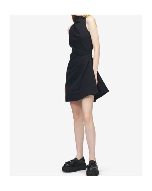 McQueen Black Cotton Asymmetric Mini Dress