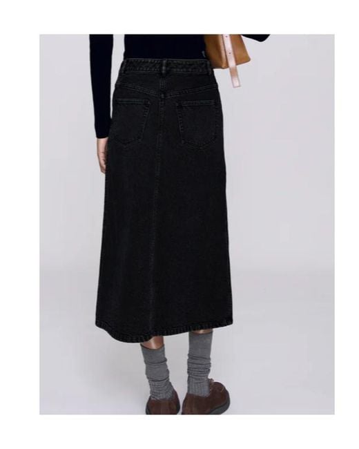 A.P.C. Black Split-Front Denim Midi Skirt