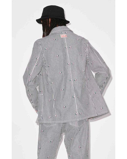 KENZO Gray Pixel Striped Denim Workwear Jacket for men