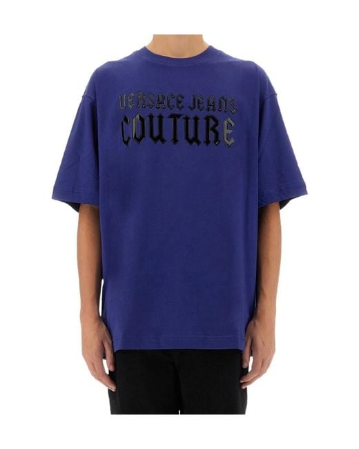 Versace Jeans Blue Couture Logo-Patch Crewneck T-Shirt for men
