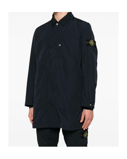 Stone Island Blue Compass-Badge Long-Sleeved Parka for men
