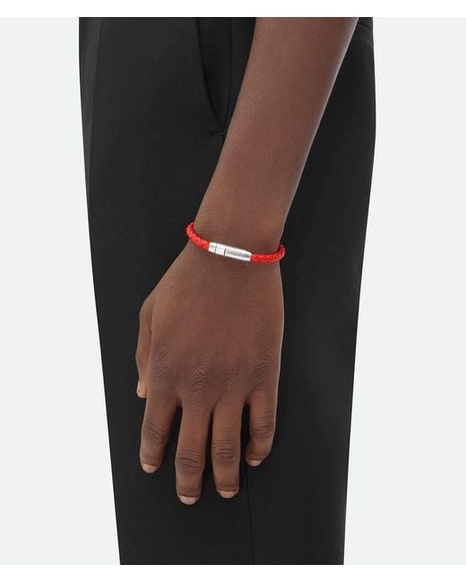 Bottega Veneta Red Braid Leather Bracelet for men