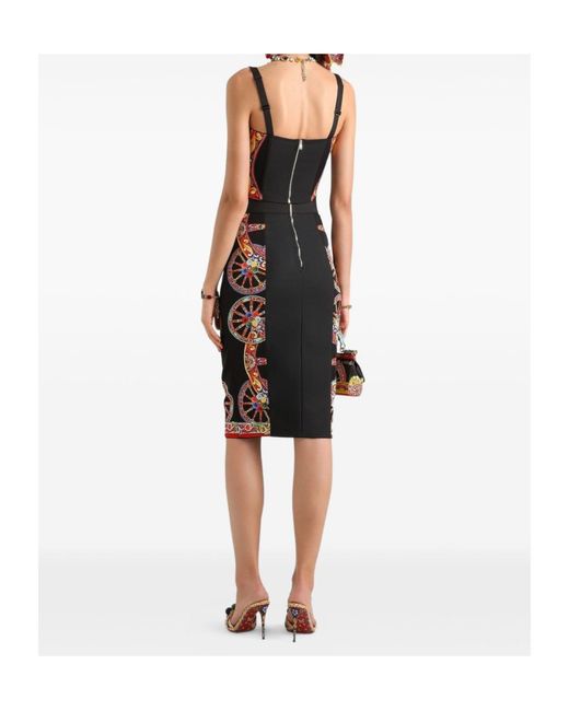 Dolce & Gabbana Black Carretto-Print Charmeuse Long Skirt
