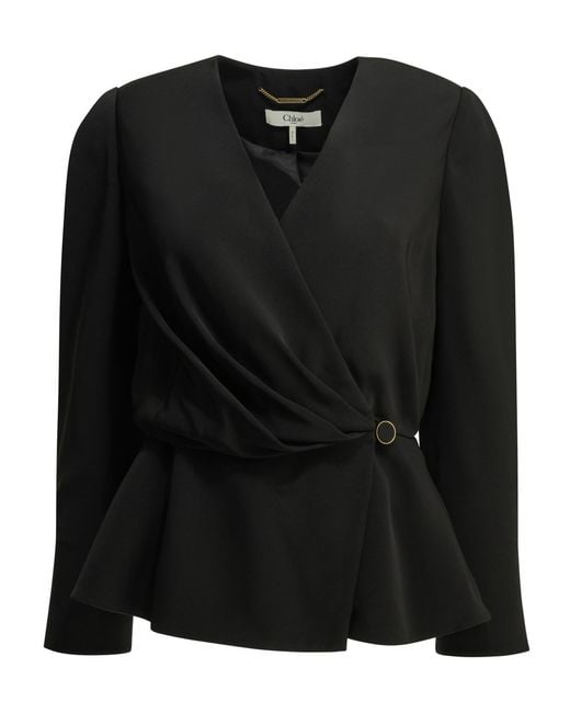 Chloé Black Chloé Ring-Drape Peplum Top