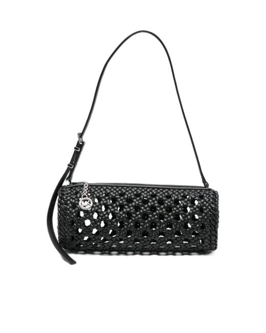 Michael Kors Black Michael Izzy Small Crocheted Barrel Pochette