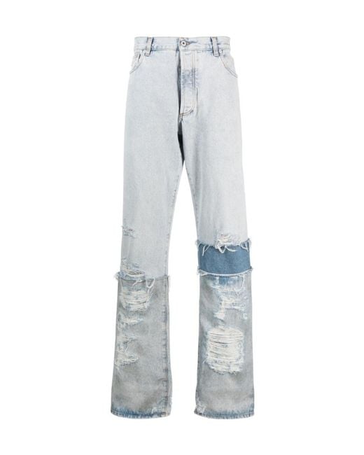Heron Preston Blue Distressed-Effect Straight-Leg Jeans for men