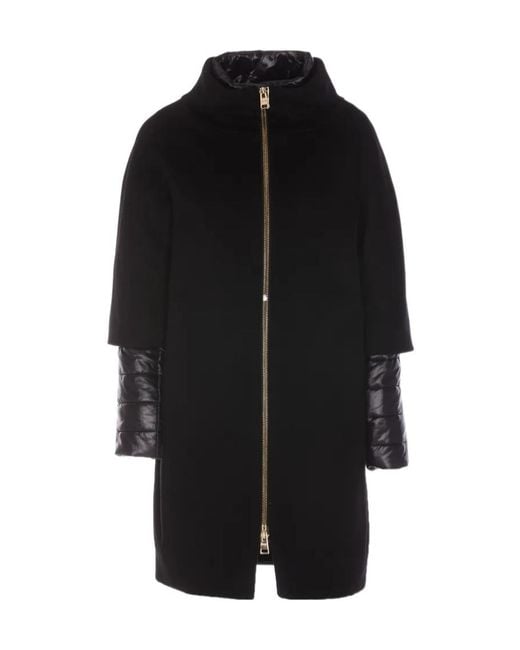 Herno Black Layered-Sleeved Zip-Up Down Coat