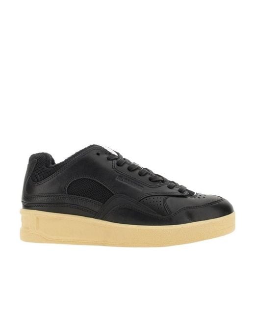 Jil Sander Black Round-Toe Lace-Up Sneakers
