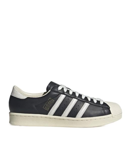Adidas Black Superstar Vintage 3-Stripes Leather Sneakers for men