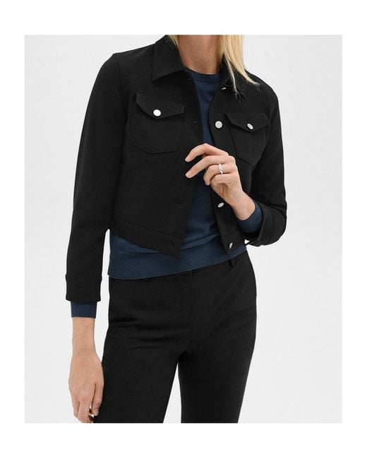 Theory Black Shrunken Button-Up Trucker Jacket