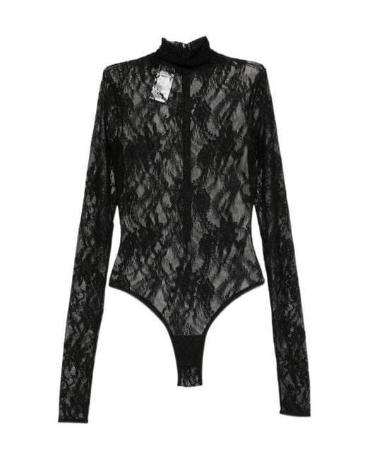 ANDAMANE Black Ziggy Lace-Patterned High-Neck Bodysuit