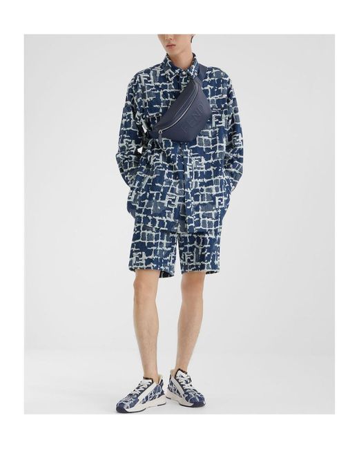 Fendi Blue Logo Detailed Distressed Denim Jacket for men